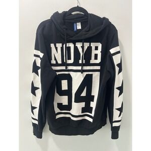 H&M Divided Mens NOYB 94 Graphic Star Sleeve Hoodie Black White Medium